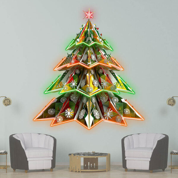 Sparkling 3D snowflake Christmas tree neon signs: a visual feast of colorful holiday atmosphere - Image 3