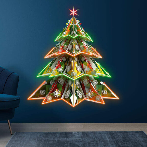 Sparkling 3D snowflake Christmas tree neon signs: a visual feast of colorful holiday atmosphere - Image 6