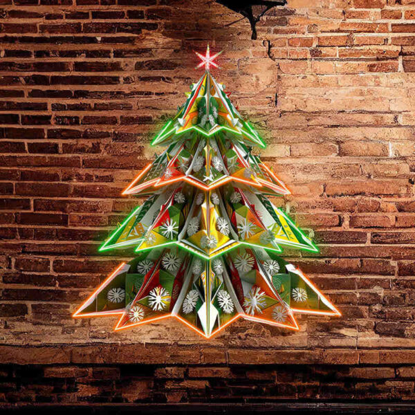 Sparkling 3D snowflake Christmas tree neon signs: a visual feast of colorful holiday atmosphere - Image 2