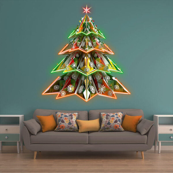 Sparkling 3D snowflake Christmas tree neon signs: a visual feast of colorful holiday atmosphere - Image 4